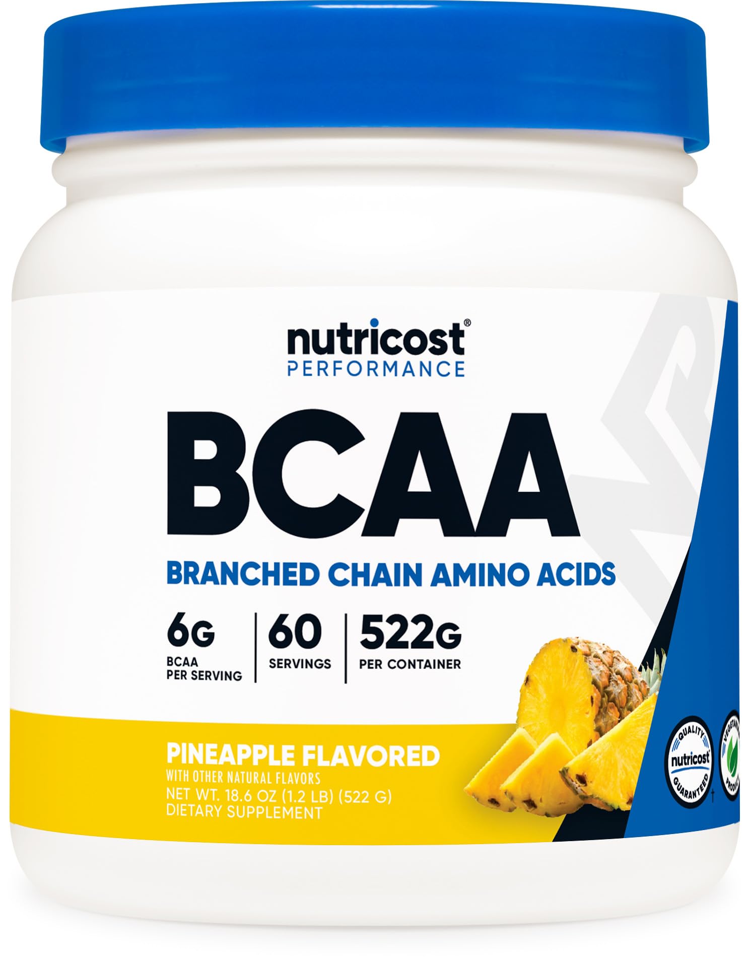 NutricostBCAA Powder (Pineapple, 60 Servings) - Optimal 2:1:1 Ratio