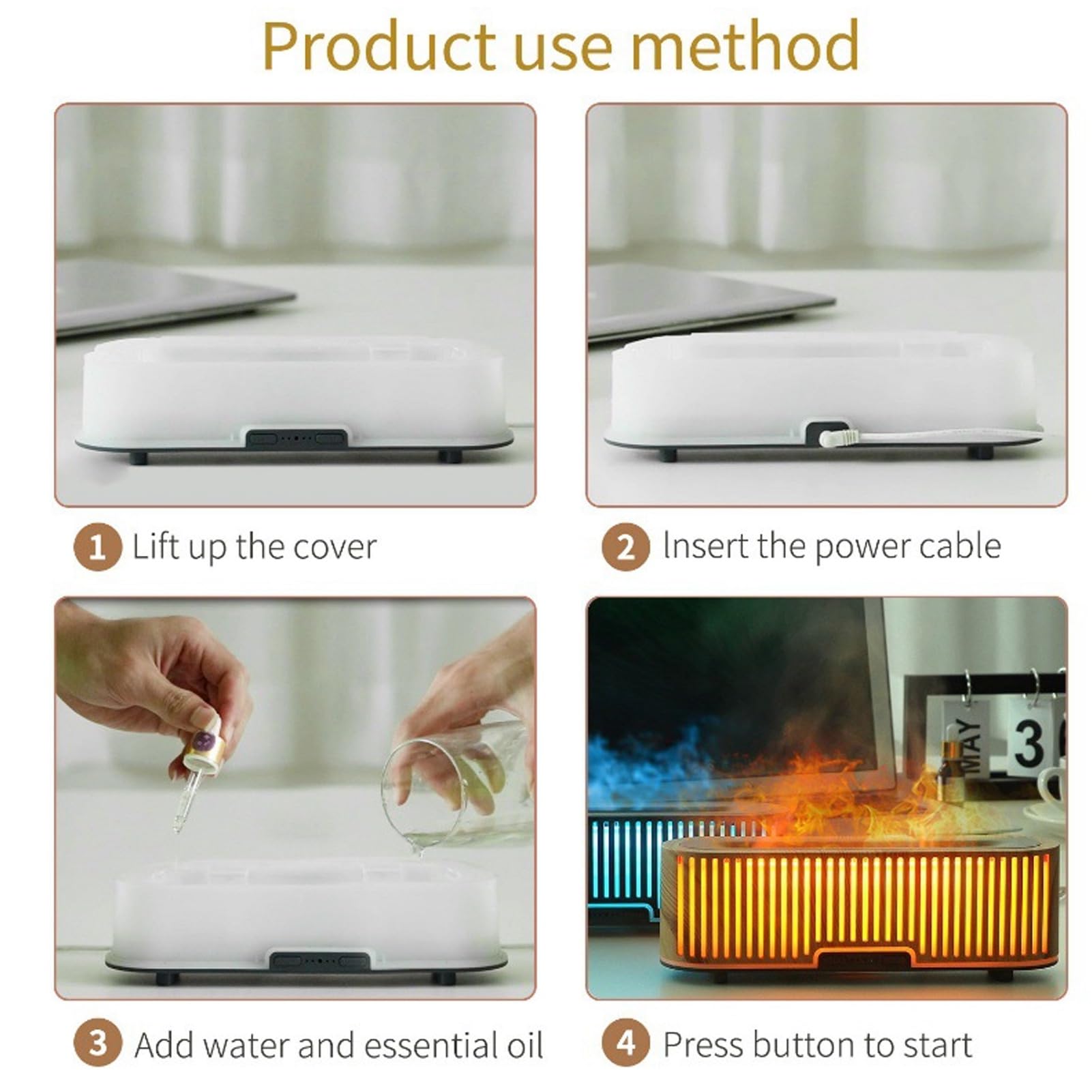 Diffusore di Fiamma 200Ml Venatura del Legno Chiaro, 7 Colori di Luce Ambientale, Tecnologia Ultrasuoni, Diffusore di Oli Essenziali Super Silenzioso per Camera da Letto Ufficio(EU)