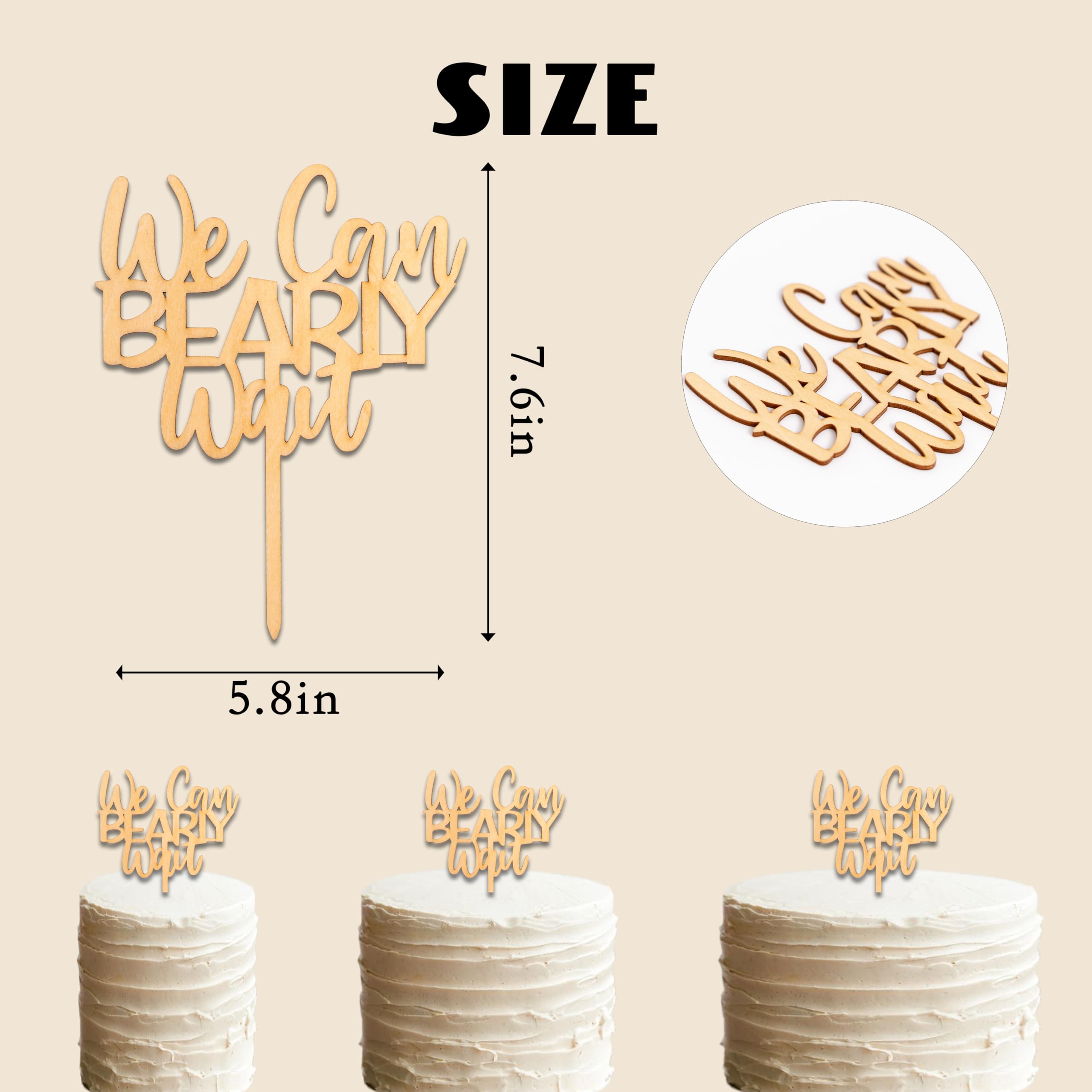 Vgaruint We can Bearly Wait Cake Topper - Teddy Bear Baby Shower Wooden Cake Topper, Bear Theme Cake Topper, Teddy bear Baby Shower cake sign (bearly wait CT)