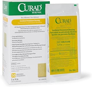 CURAD Xeroform Absorbent Fine Mesh Petrolatum Gauze Dressing, 3% Bismuth Tribromophenate, Nonadherent, Sterile, 5 Inches x 9 Inches