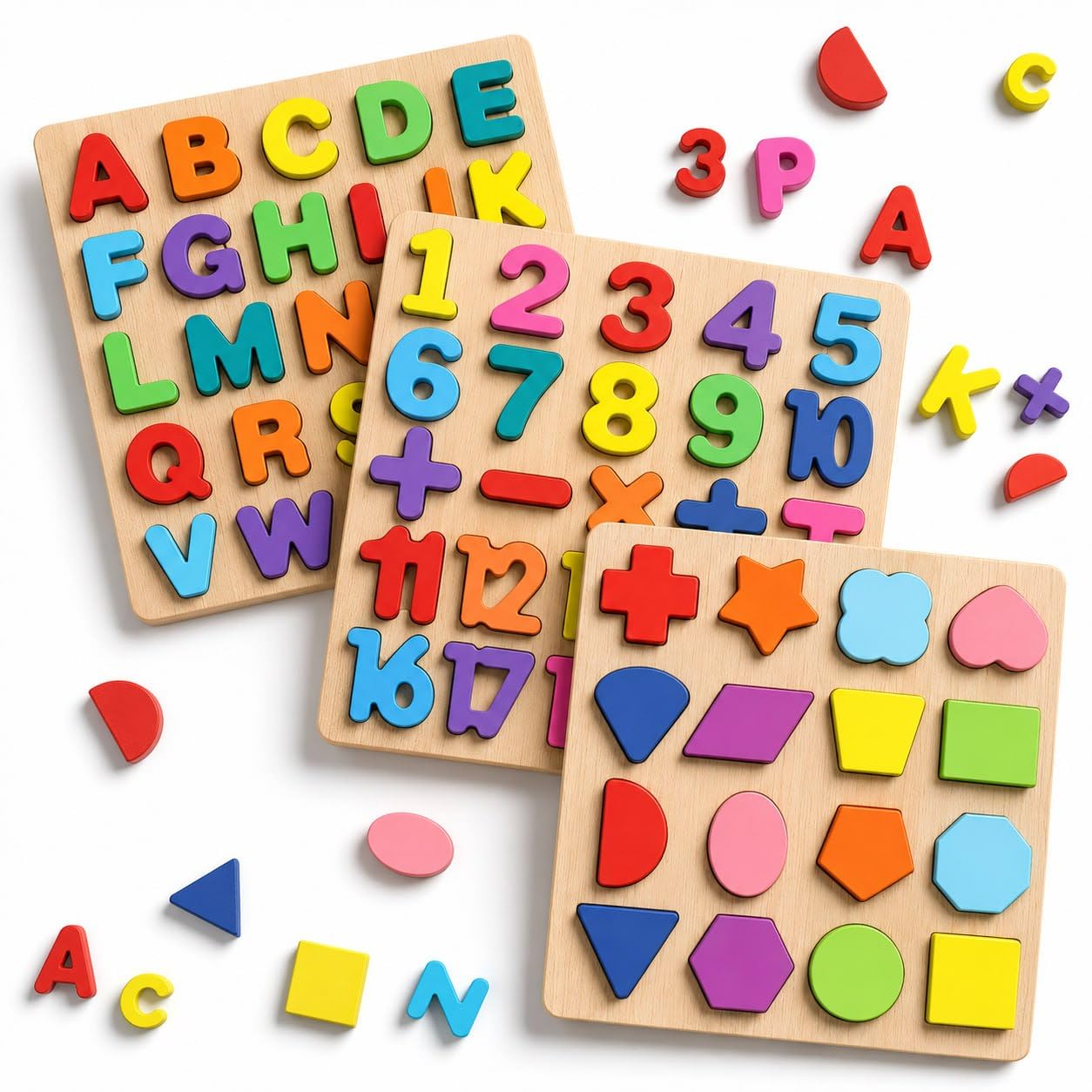 Novo Baby Wooden Learning Educational ABCD Board for Kids, Activity Toys for Toddlers & Preschoolers | ABCD Puzzle Set | Puzzle Toys for 2 Years Old Boys & Girls (Alphabets, Numbers & Shapes)-image-5
