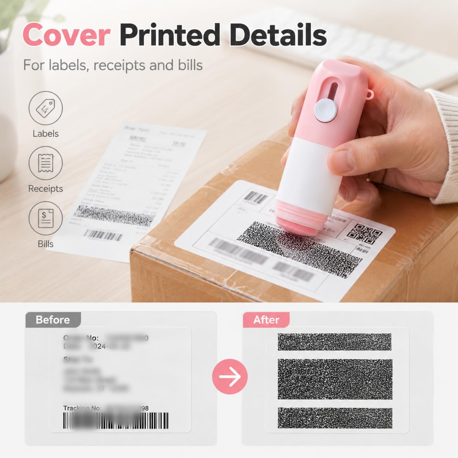 2-In-1 Box Cutter & Thermal Paper Eraser, Water-Based Thermal Paper Eraser Pen, 2 In 1 Privacy Wipe Box Cutter for Parcel Labels, Privacy Protection (Blue)
