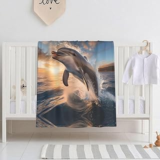 Jumping Dolphin Baby Swaddle Blanket, Perfect for Newborns, Crib Blankets, for use in The Crib, Naptime, or Daycare
