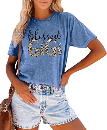 Blessed Gigi Shirts for Grandma T-Shirt Women Leopard Print Graphic Tshirts Tops Mimi Gigi Tees Shirt