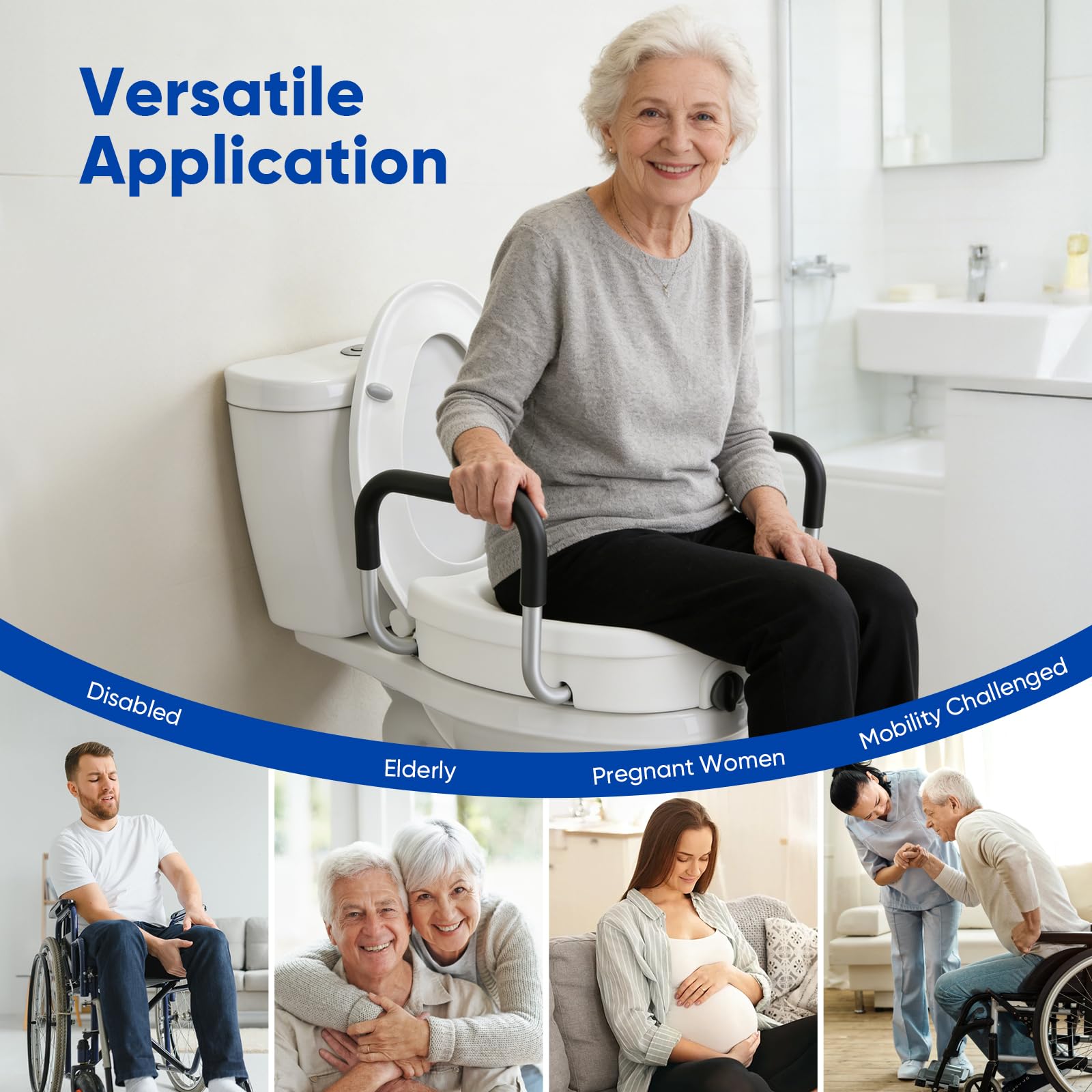 Rialzo WC per Anziani con Braccioli, Aggiunge 12 cm di Altezza, Alzatore per Sedile del WC per Anziani, Seniores e Donne in Gravidanza, Sicurezza e Supporto per Disabili, Larghezza Regolabile