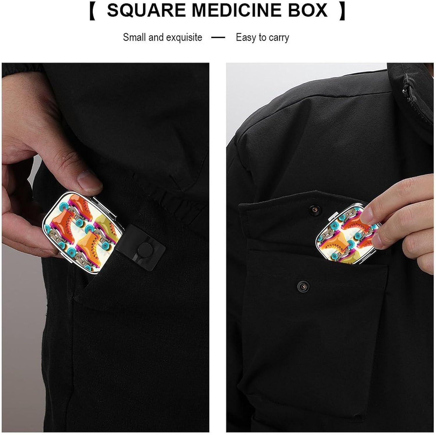 Pill Box 2 Compartment Metal Medicine Pill Organizer Retro Colorful Roller Skates Pill Case for Purse Or Pocket Cute Mini Portable Pill Holder Travel Pill Container to Hold Supplements image 5