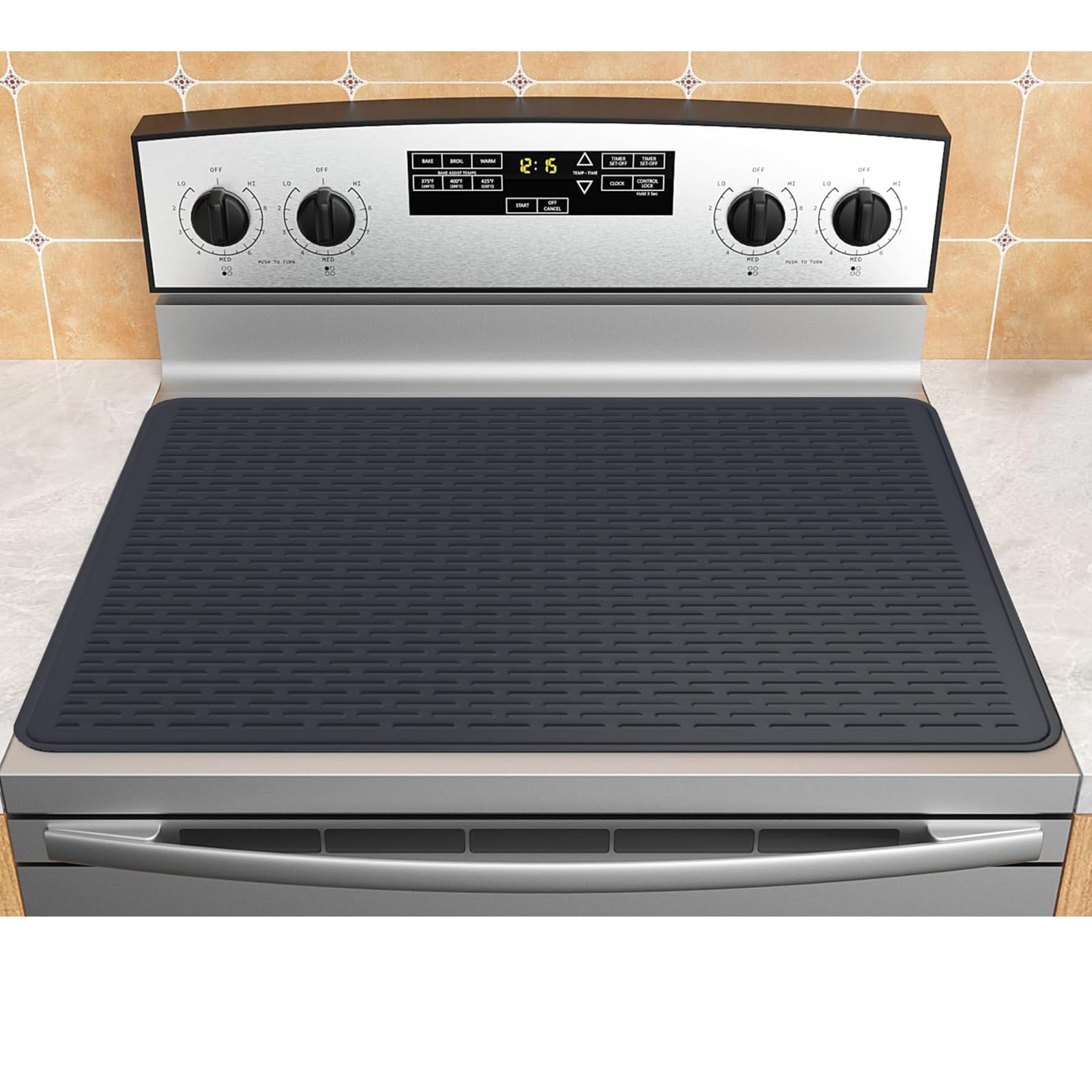 Gachiwar Alfombra protectora para placa de cocción de cristal, 76 x 53 cm, negro, tapa plana para horno, protección de estufa de cristal (Negro)