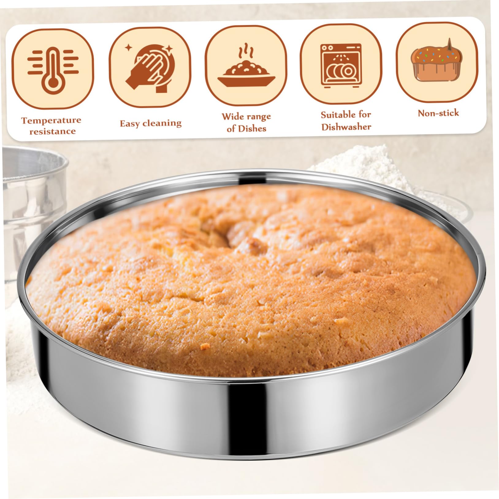 ULTECHNOVO Moule à Gâteau Rond en Acier Inoxydable 2 Pièces Argenté | Finition Polie, Résiste aux Hautes Températures, Nettoyage Facile, Compatible Cuisson Vapeur