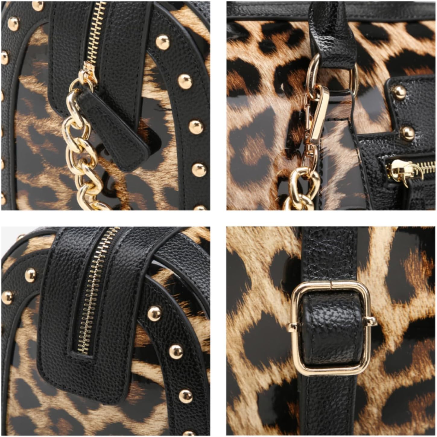 Dasein Women's Barrel Bag Shiny Patent Faux Leather Handbag with Rivet Decoration Top Handle Satchel Shoulder Purse - Image 5