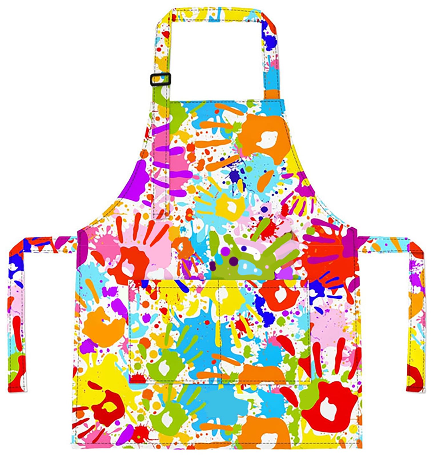 Liutufy Kids Aprons, Adjustable Cartoon Style Apron for Children Cooking Painting Gardening (Orange Handprint)