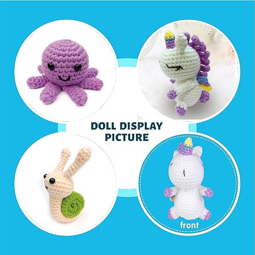 Miniatura 3 de Kit de ganchillo para principiantes, 3 piezas, animales, caracol, unicornio, pulpo, amigurumi, juego de ganchillo para principiantes y adultos con