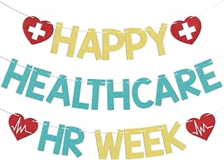 Happy Healthcare HR Week Banner - Healthcare Human Resources Week Sign, HR Week Decor, Human Resources Appreciation Party Decorations Blue Gold