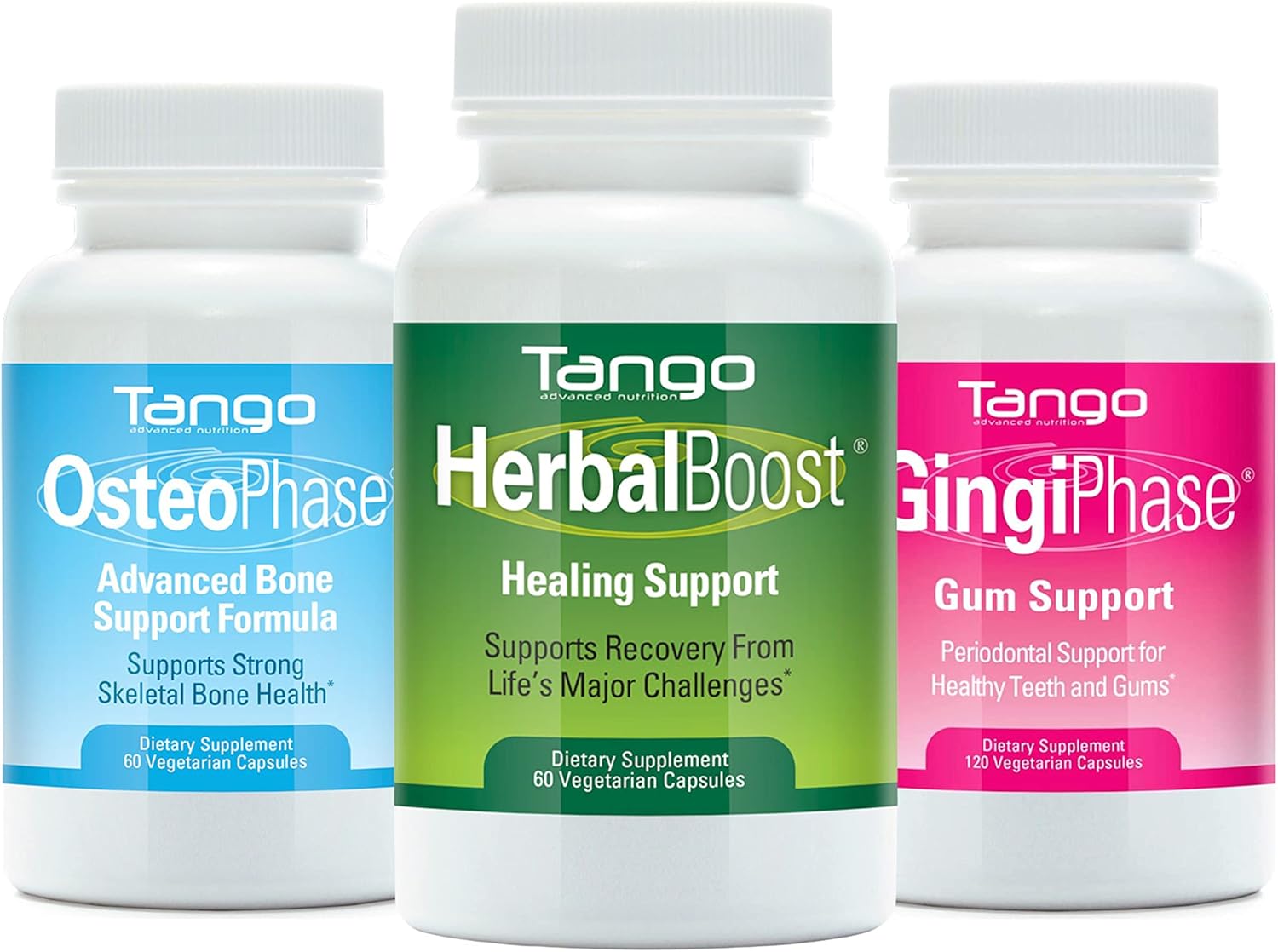 Herbal Boost Natural Herbal Recovery Supplement and OsteoPhase Natural Herbal Bone Support Supplement and GingiPhase Natural Herbal Dental Support Supplement