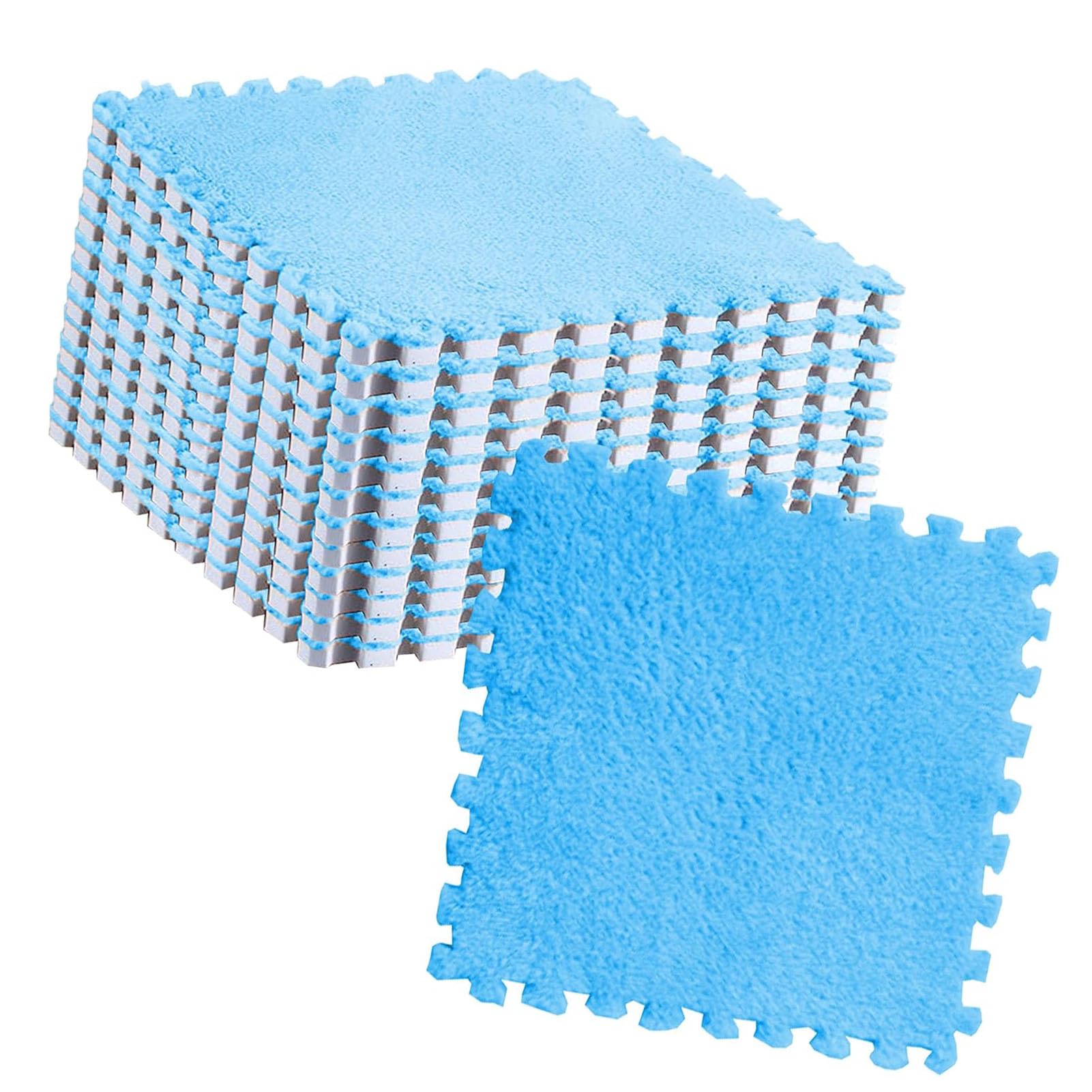 TOPINCN Dalles de Moquette Emboîtables en Peluche Douce, 10 Pièces de Dalles de Tapis en Mousse de Sol Puzzle Adaptées à la Chambre/Salon, Conception et Lavable (Bleu Ciel)