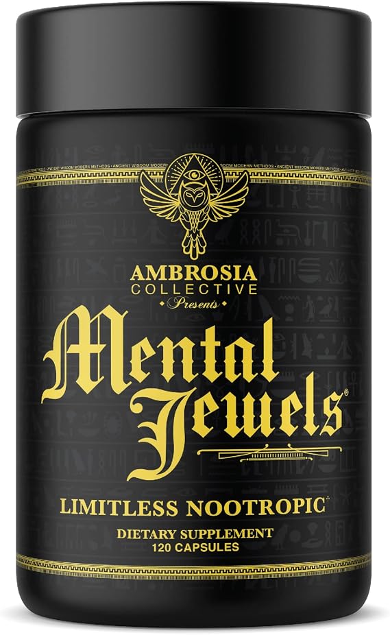 Ambrosia Mental Jewels Nootropic Brain Supplement | Alpha GPC, Bacopa & Phosphatidylserine | Memory, Focus & Concentration Support | 120 Veggie Capsules (30 Day Supply)