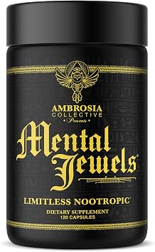 Ambrosia Mental Jewels Nootropic Brain Supplement | Alpha GPC, Bacopa & Phosphatidylserine | Memory, Focus & Concentration Support | 120 Veggie Capsules 30 Day Supply