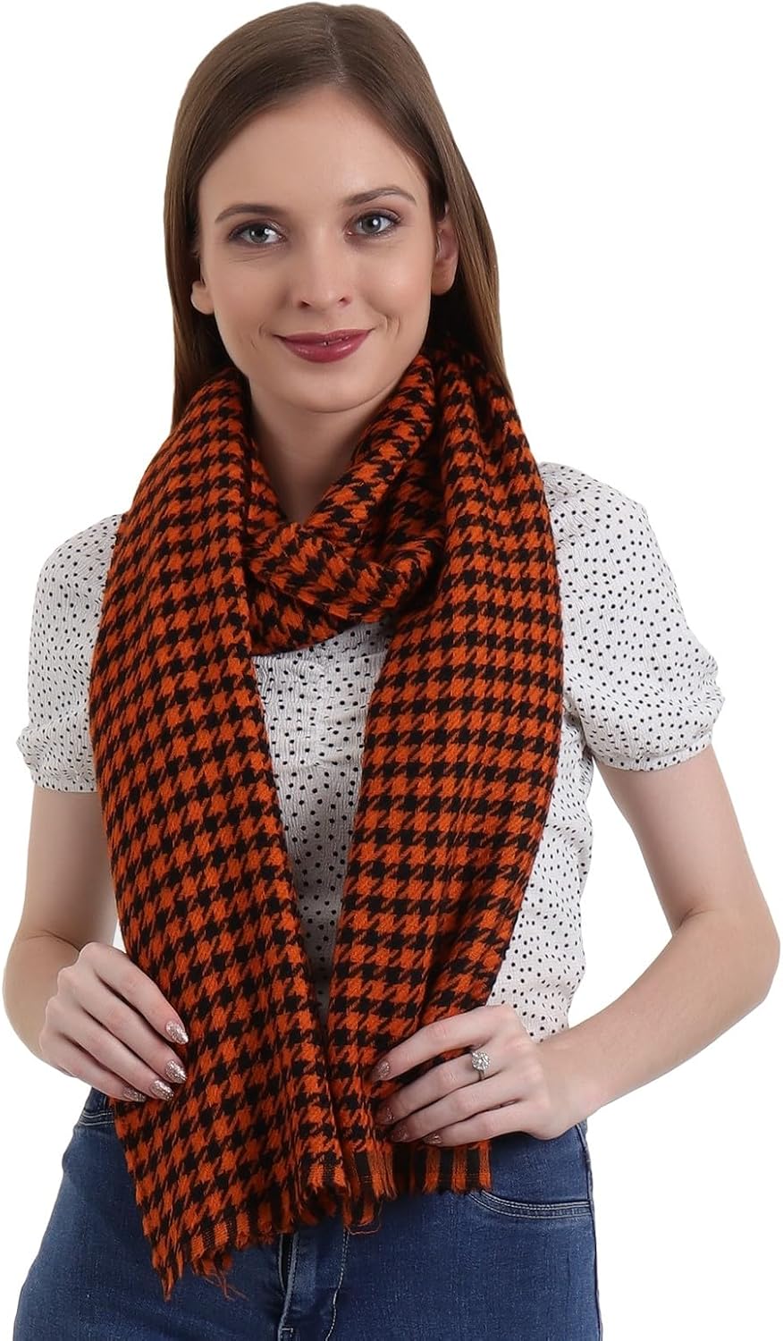 EH 100% Pure Cashmere scarf, stole Houndstooth, warm large buttery soft Pashmina