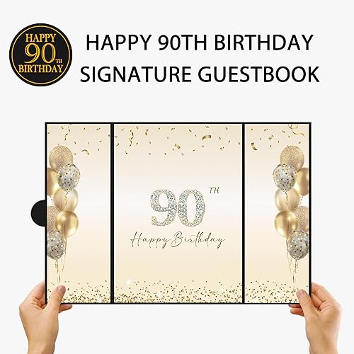 Miniatura 2 de DARUNAXY Black Gold 90th Birthday Party Decorations, Happy 90th Birthday Alternative Signature Guest Book for Men Women Cheers to 90 Years Old Gifts
