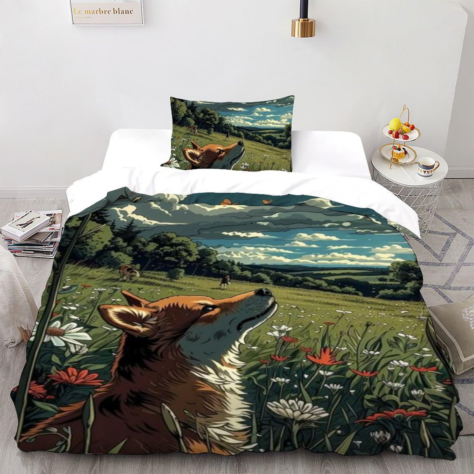 Housse de couette single chiots imprimé 3D microfbre 135x200