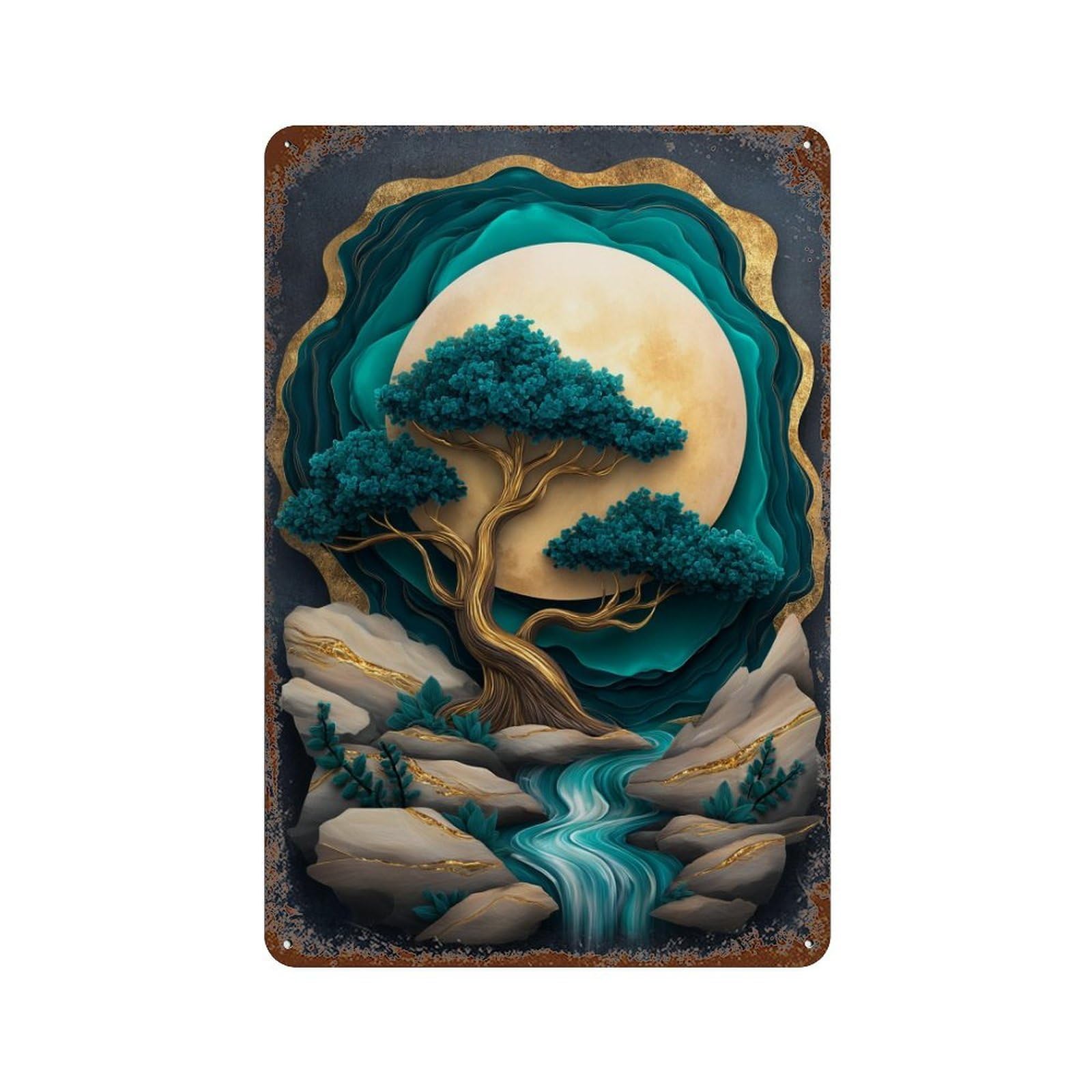 Serene Moonlit Forest Scene 11.8"x7.9" Vintage Metal Tin Sign, Retro Wall Decor for Office, Studio And Wall Decor