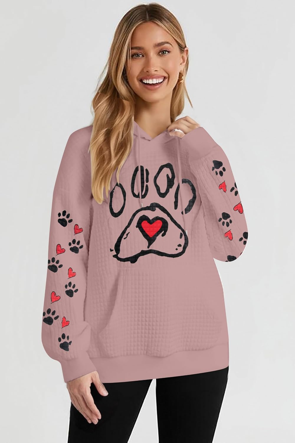 MNLYBABY Dog Mom Hoodies Women Dogs Paw Graphic Sweatshirts Hooded Pullover Pets Lovers Waffle Knit Tops