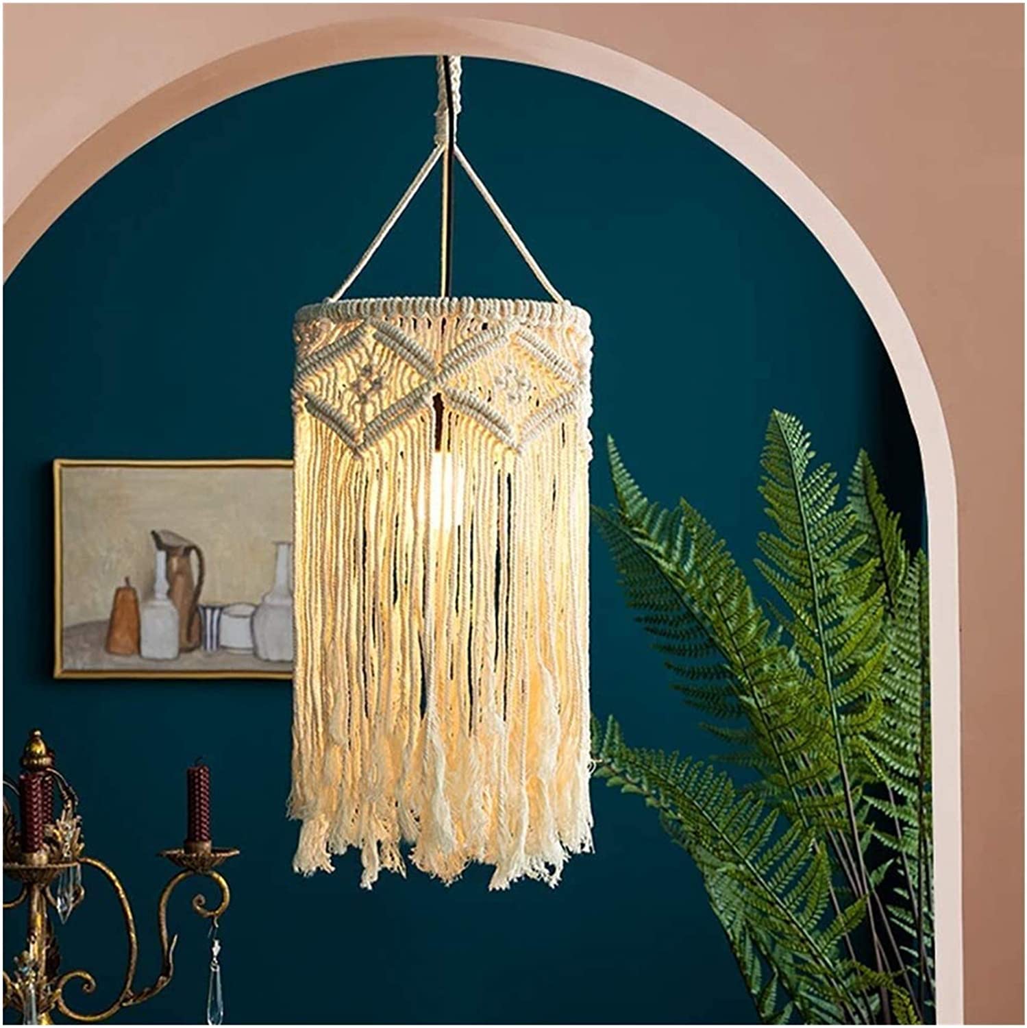 CRYSEU Boho Woven Wall Hanging Tapestry Macrame Chic Lampshade Wall Hanging(26x50cm)