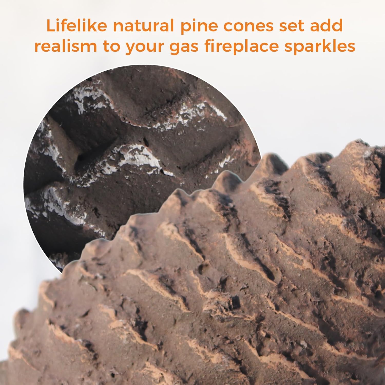Heyfurni Gas Fireplace Logs, 6 pcs Pine Cones Fire Logs Christmas Decorative Ceramic Faux Pinecones in Assorted Sizes for Ventless Propane, Gas Insets, Electric,Ethanol, Gel Fireplaces