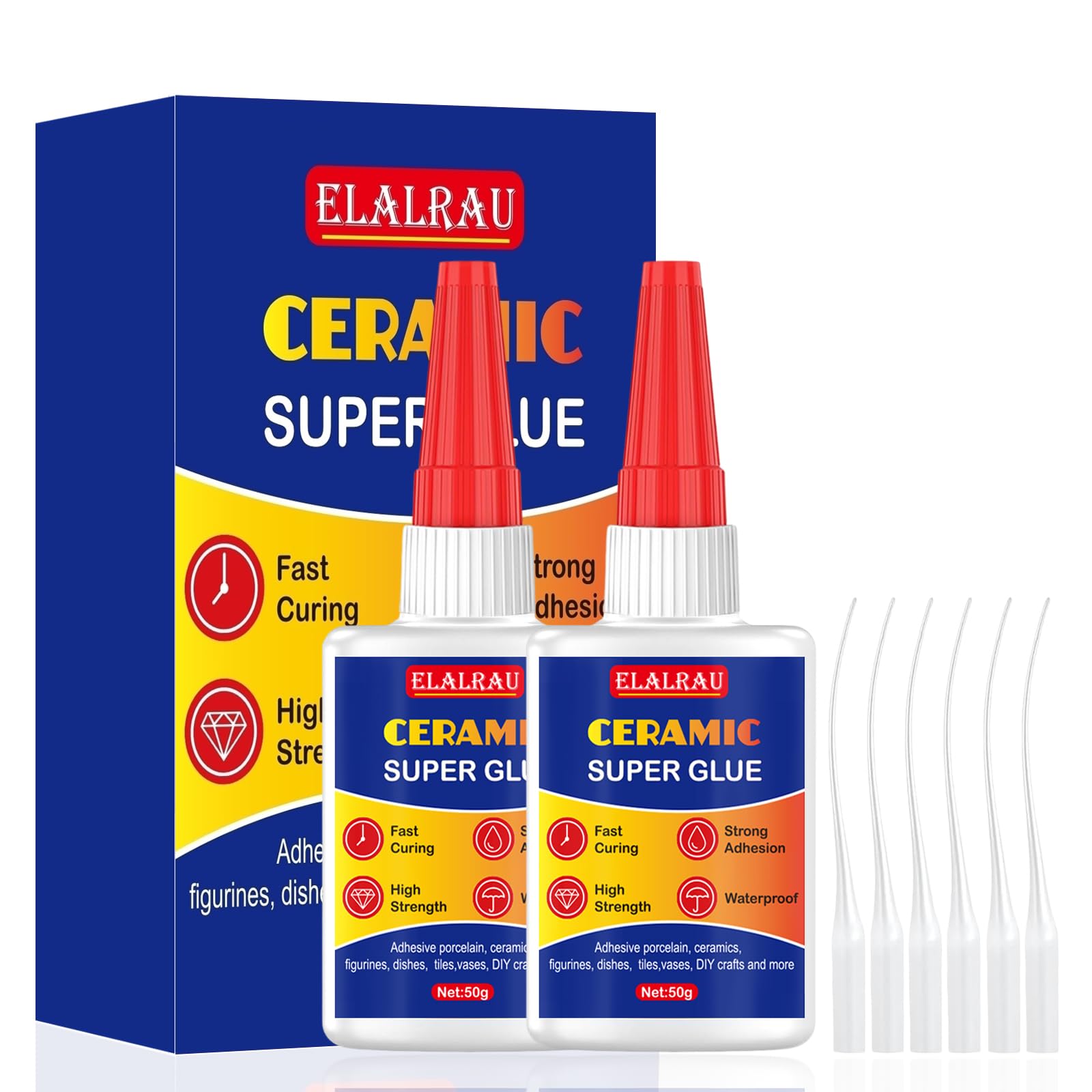 100g Ceramic Glue, ELALRAU Clear Ceramic Glue Repair for Pottery, Porcelain, Tiles, Dishes, DIY Crafts and More, Instant Superglue with Anti-Clog Cap, Heat Resistant, Waterproof, Fast Drying