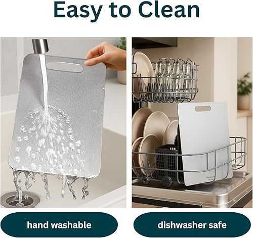 Miniatura 5 de Tabla de cortar de titanio puro, superficie no porosa y segura para cuchillos para carne y verduras, fácil de limpiar (pequeño)