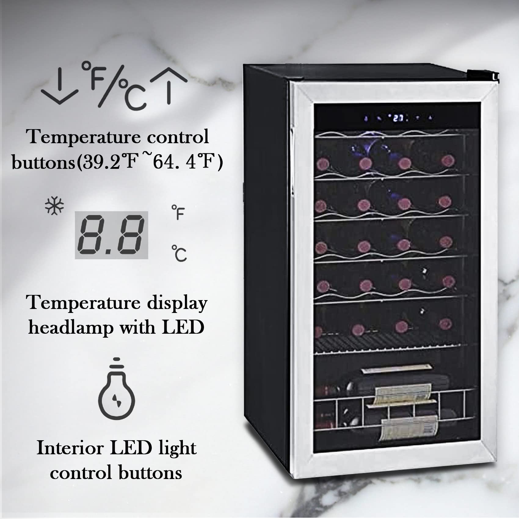 Buy SMETA Small 28 Bottles Wine Refrigerator Cooler with Stainless Steel Door Cold Mini Wine