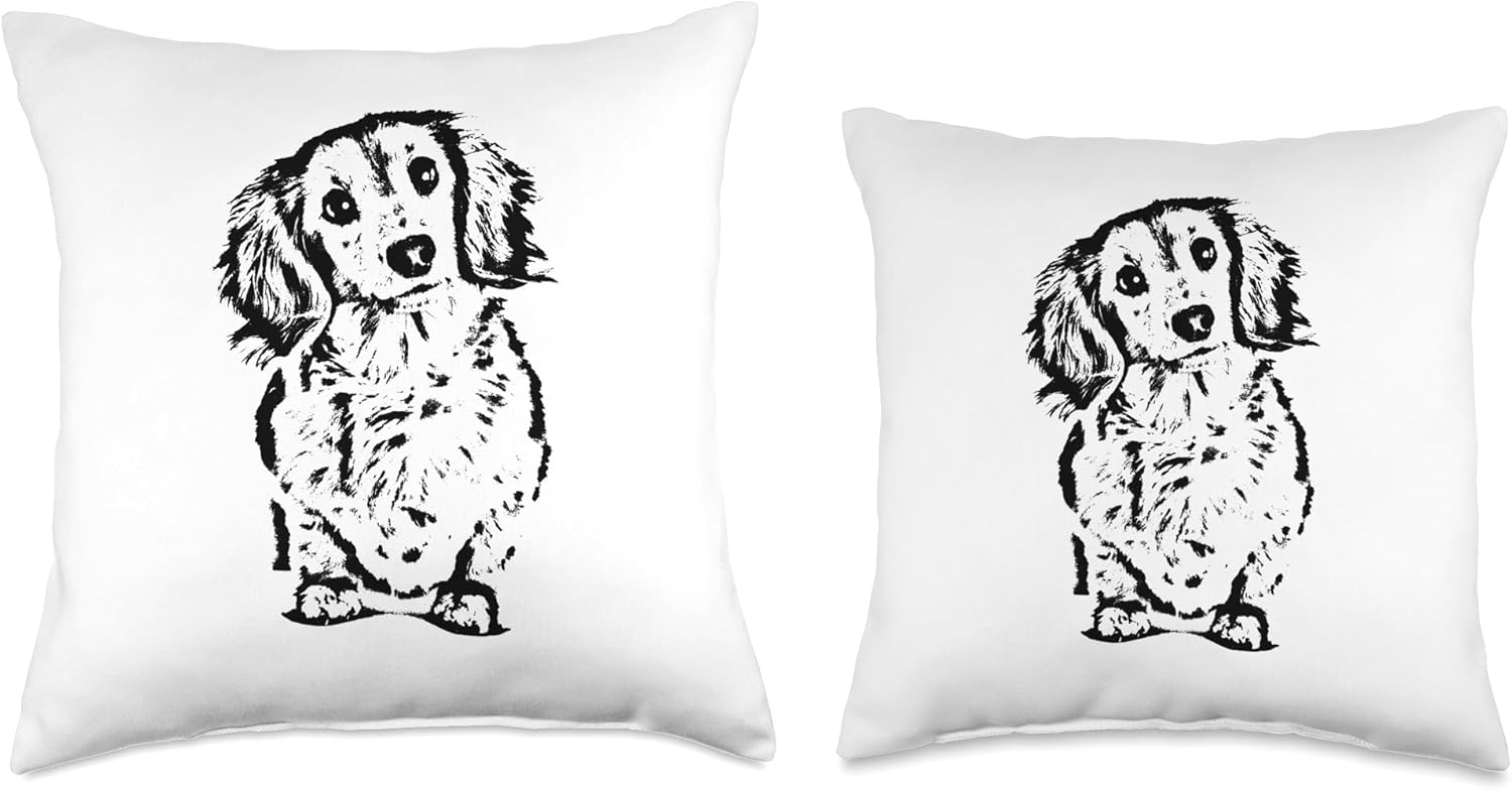 Long Hair Dachshund Lover Doxie Mom Dad Cute Wiener Dog Throw Pillow