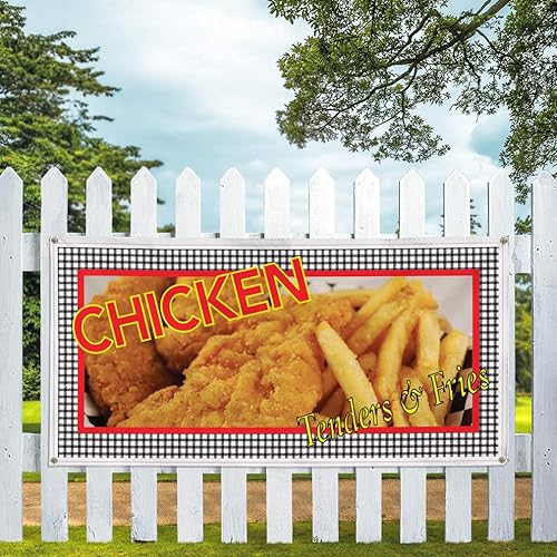 Miniatura 5 de Vinyl Banner Multiple Sizes Chicken Tenders Fries Restaurant Cafe Bar Restaurant & Food Outdoor Weatherproof Industrial Yard Signs Brown 4 Grommets