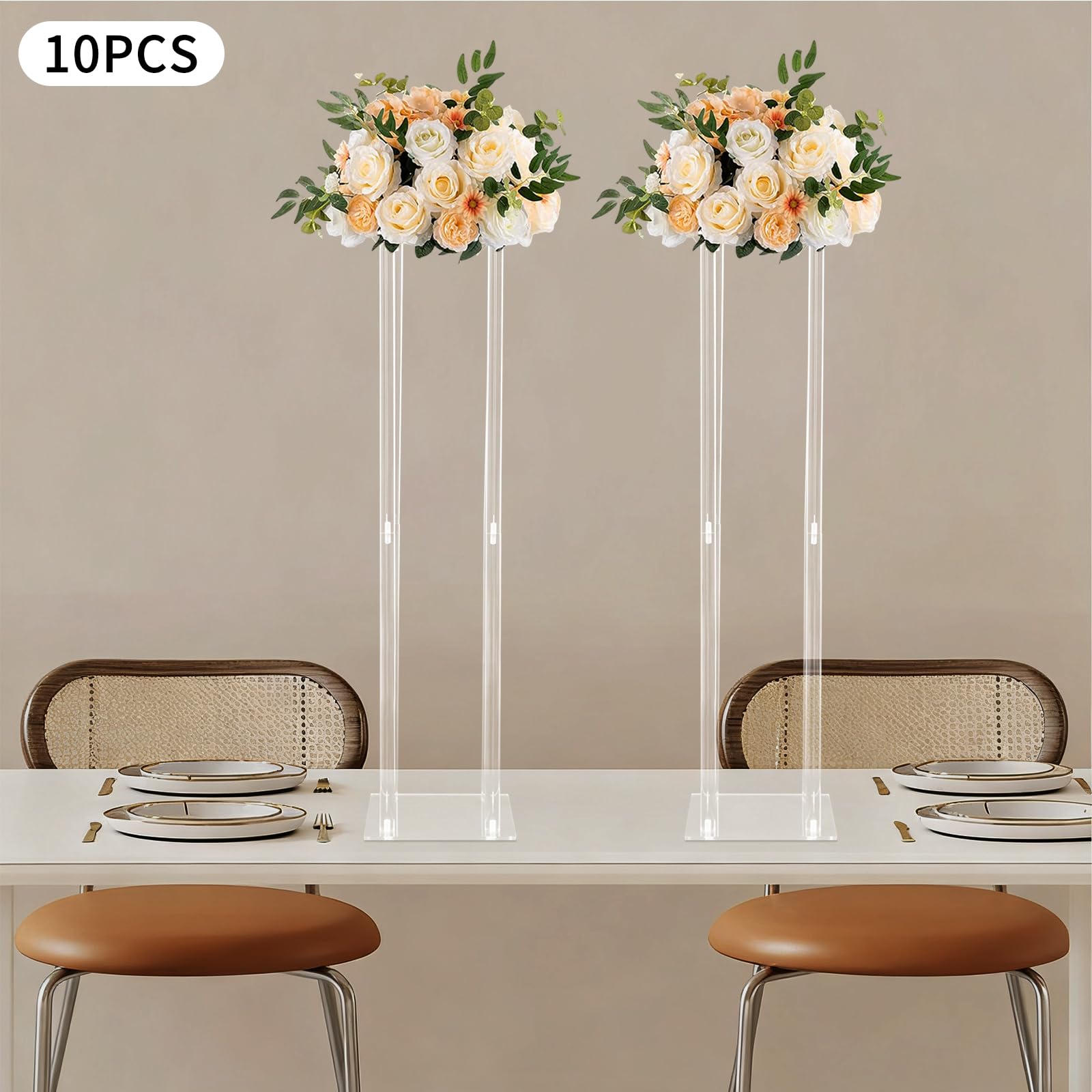 Blumenständer Hochzeit 10 Stück Acryl 80 cm Transparent 20 x 20 cm | Ca. 5 kg Traglast je Stand, Pflanzenhocker Pflanzenständer für Dekoration von Bars Hotels Cafés Partys