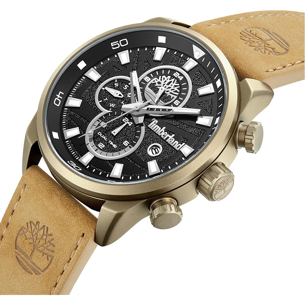 Timberland Henniker II Schwarzes Zifferblatt Braunes Lederarmband Multifunktionsuhr für Herren, 46mm