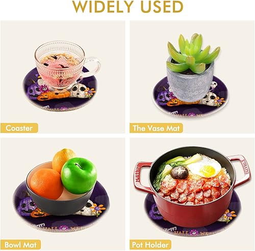 Miniatura 5 de Juego de 2 soportes para ollas de gnomo de Halloween, resistentes al calor, redondos, para cocina, olla caliente y sartén