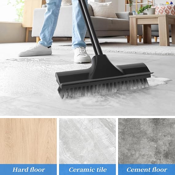 Newthinking Scrubbing Brush with Long Handle, Stiff Bristle Deck Scrubber