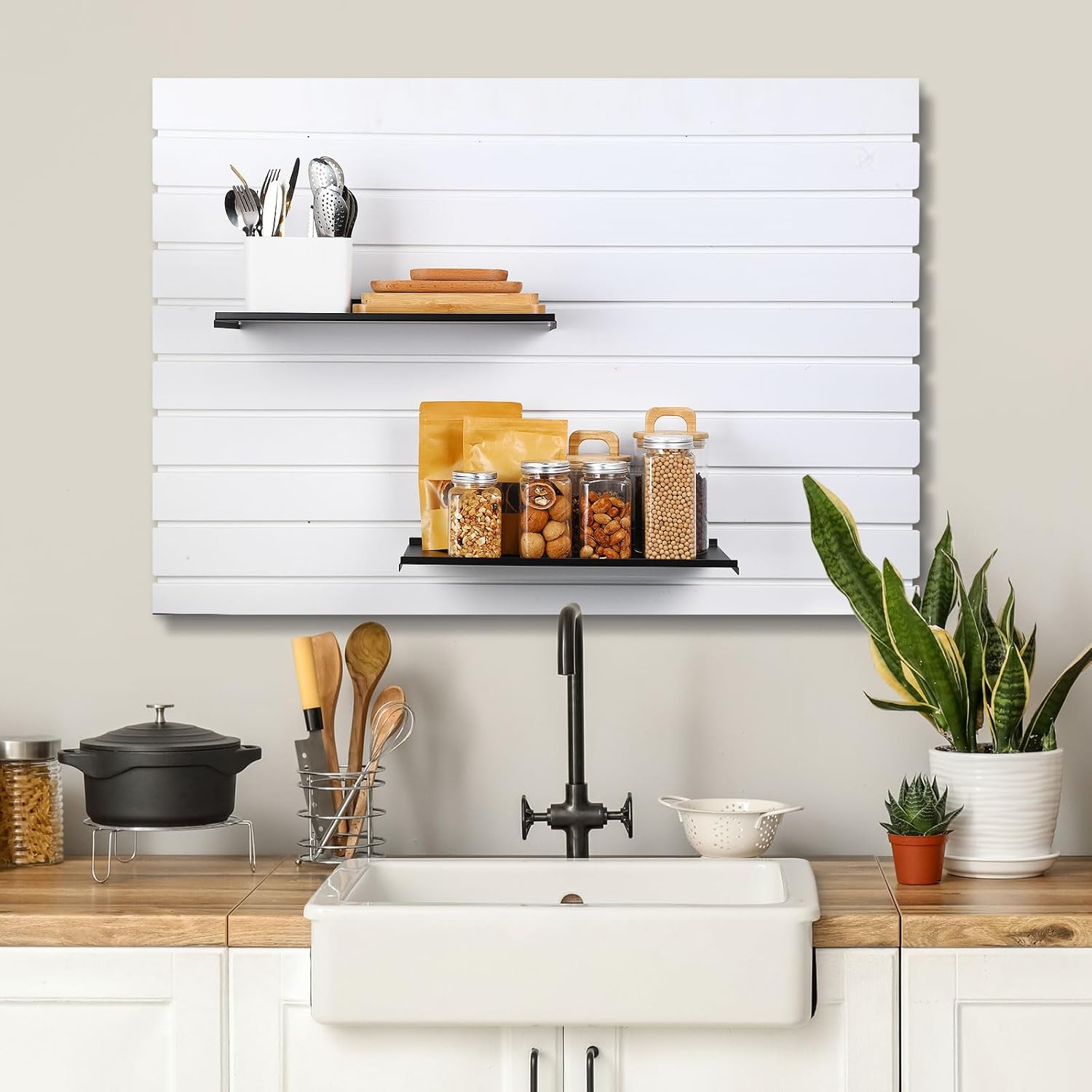 Shimeyao 4 Pack 17x10 Inch Large Slatwall Shelves Metal Slat Wall Shelves Accessories Black Flat Retail Display for Storage and Organization