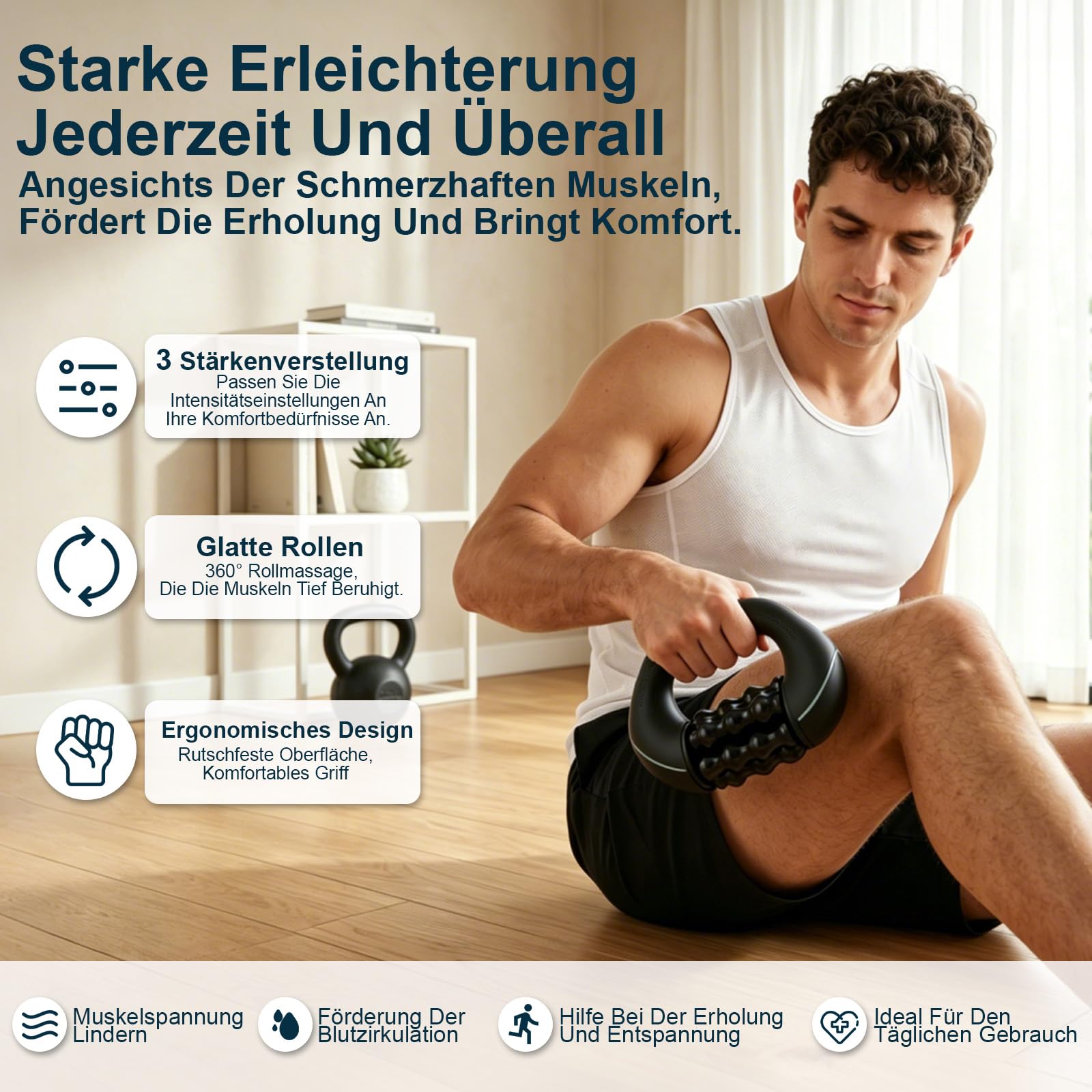 Massageroller Elektrisch Handmassagegerät,mit 3 Geschwindigkeitsstufen, 1200mAh Akku Massagegerät für Tiefengewebsmassage, Tragbarer Rollmassagegerät für Muskeln & Ganzkörperentspannung
