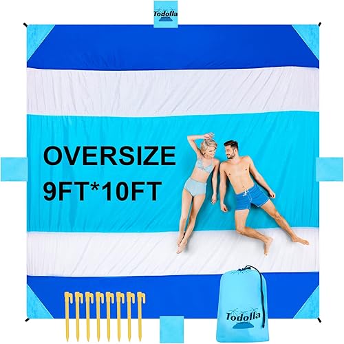 Manta de playa impermeable a prueba de arena 10 x 9 pies manta de playa de gran tamaño sin arena para 1-8 adultos plegable de secado rápido para