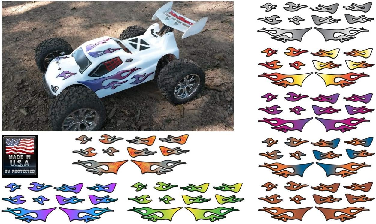 RC car Truck - Tribal Flames - 10pc Body Decal kit - Universal for Arrma Losi HPI Axial Traxxas Redcat Tekno 1/10 1/8 Scale Rock Crawler Stickers (Yellow/Green)