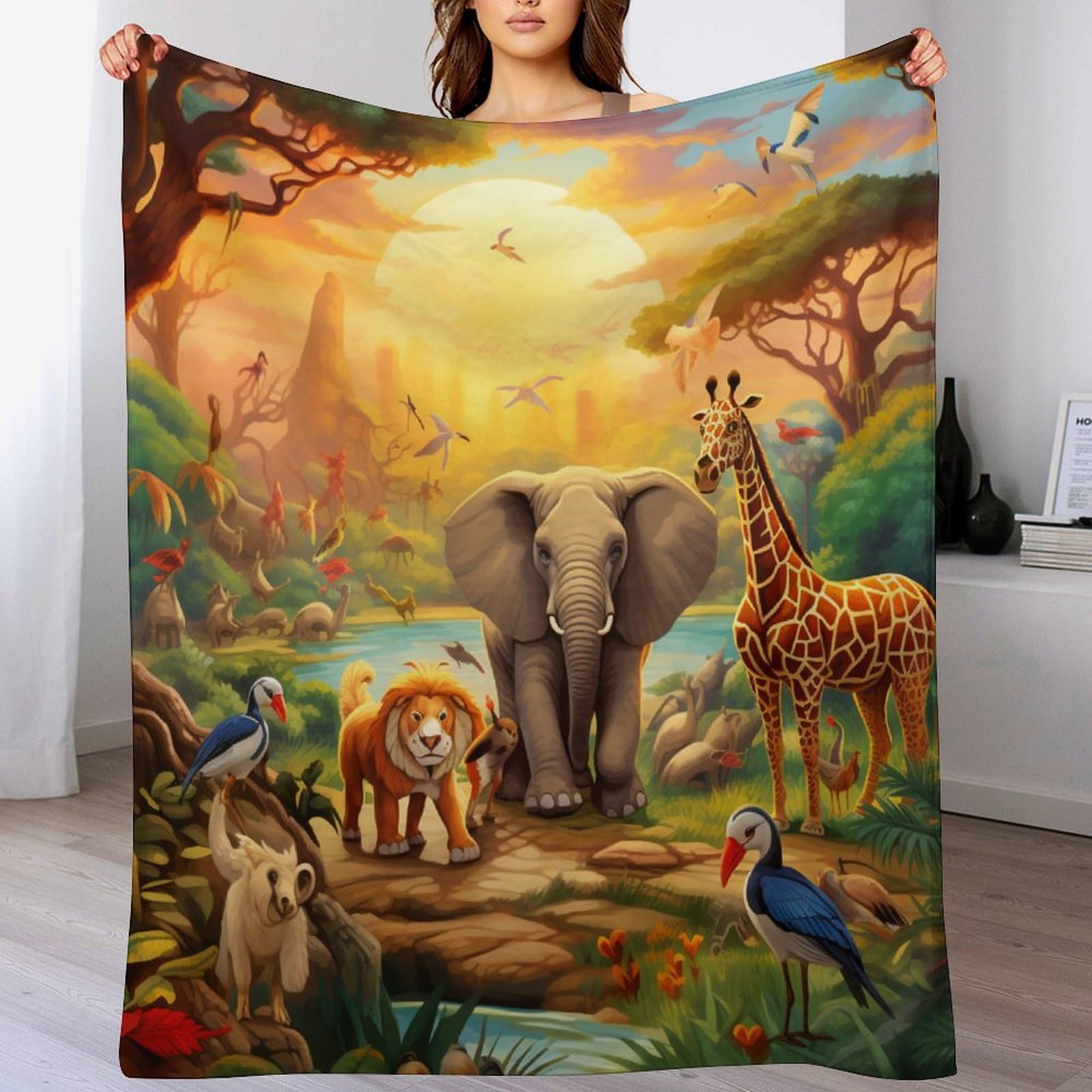 Couverture polaire en flannel motif animal africain pour canapé et lit 130x150cm
