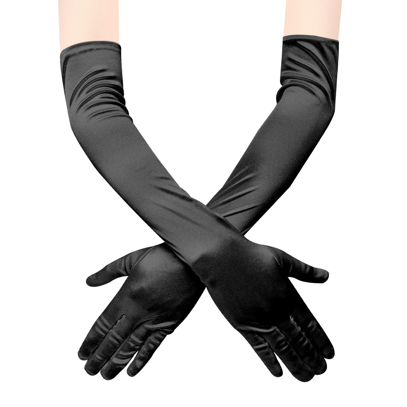 ZTVOWTO 1 Pair Women's Long Gloves, Stretchy Elbow Satin Gloves, Evening Gloves for Costumes, Opera, Bridal Party, Weddings and Proms(Black)