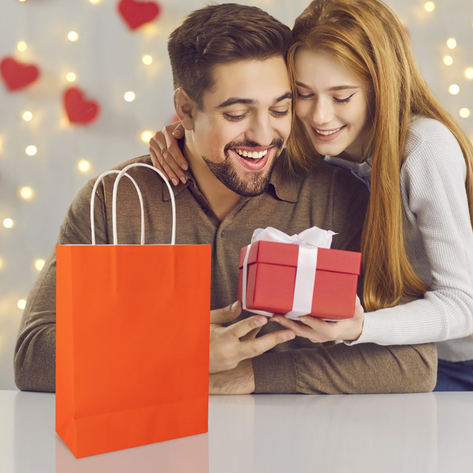 YADIAN 20 Piece Kraft Paper Gift Bags, Orange, Bulk with Handles - Goodies & Party Favor Bags for Christmas, Birthday, Crafts, Wedding & More - 8.6'' x 6.3'' x 3.15''