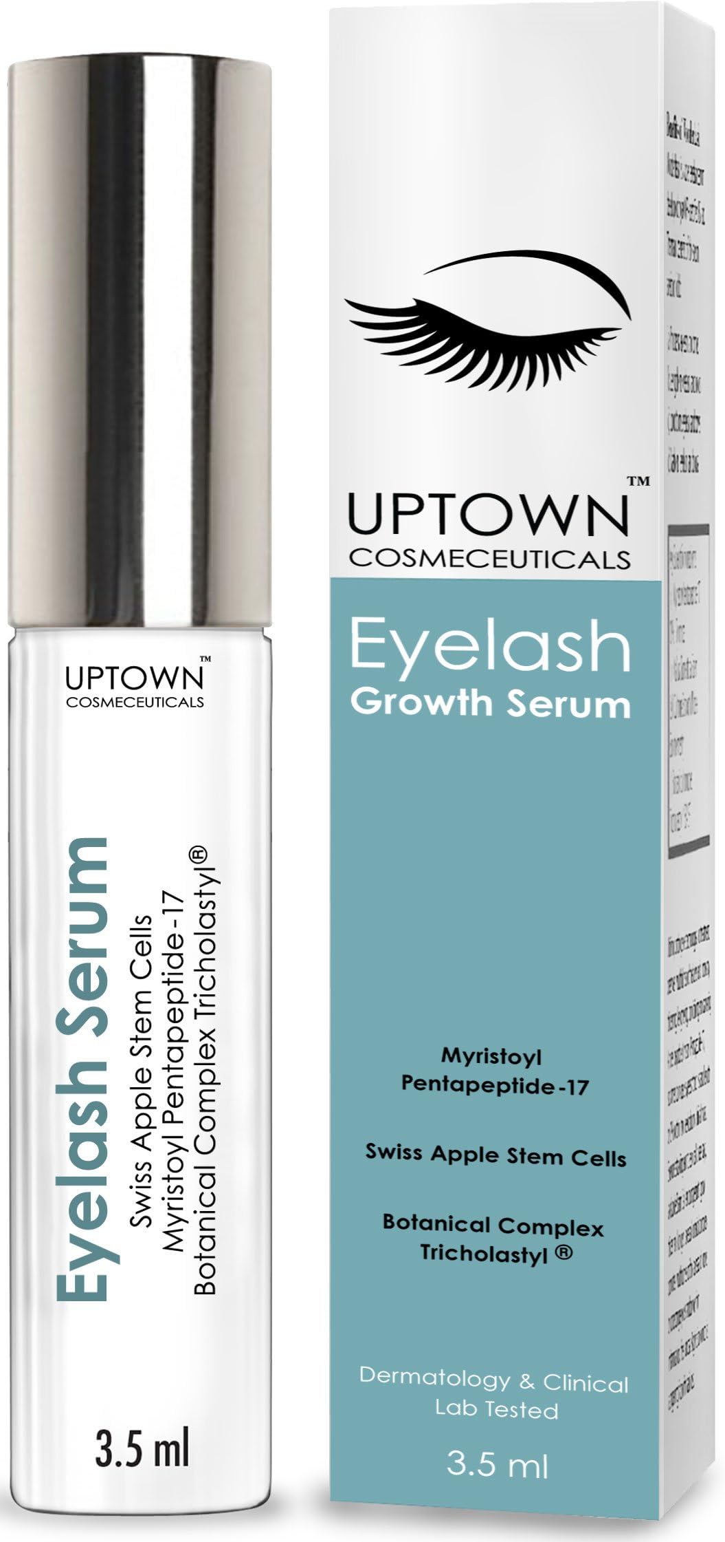 Uptown Cosmeceuticals Eyelash Growth Serum Contains Stem Cell & Myristoyl Pentapeptide-17, Dermatologist Lab Tested Lash & Eyebrow Growth Formula, 4 Months Supply 3.5ml
