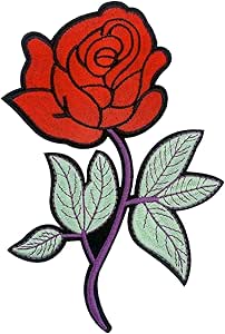 Embroidered Rose Flower Patch: Iron On Sew On Appliqué Badge (5.5cm X 9cm - Foto 2