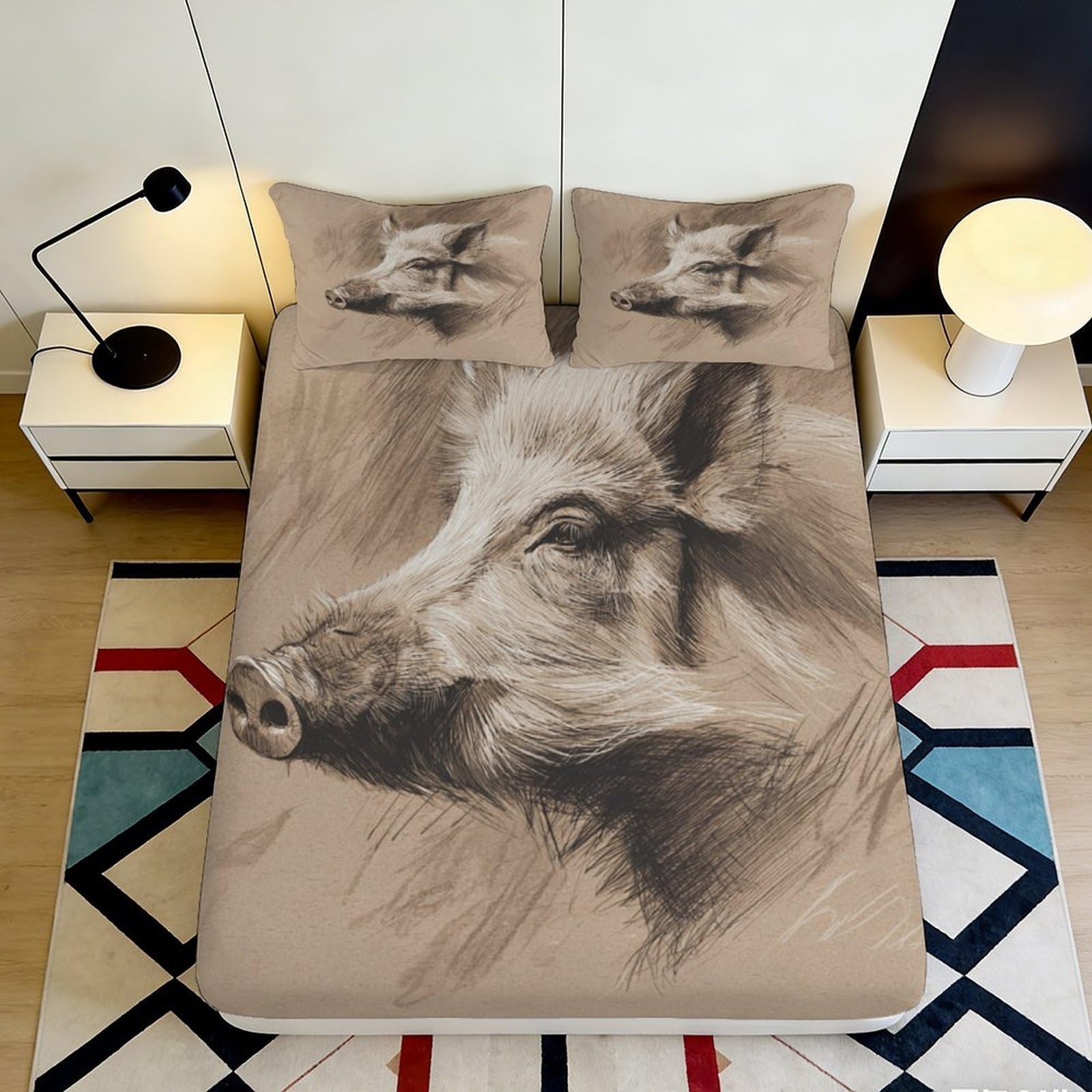Jqzkxnhpbr Style-8 3D Printed Wild Boar Fitted Sheet Microfiber Soft Beige Animal Art Bed Sheet For Bedroom Guest Room Decor 90X200x25cm