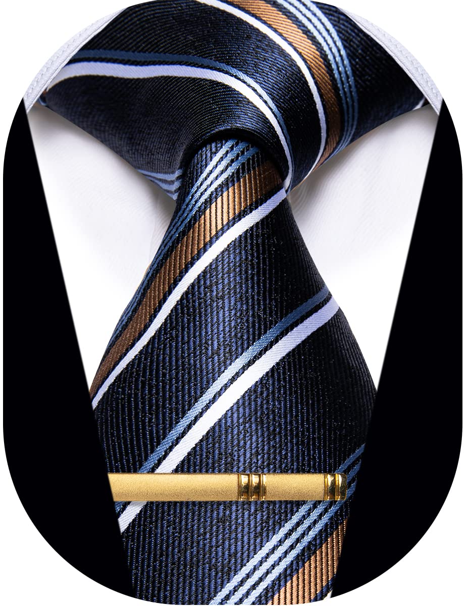Men's Neckties Striped Tie and Plaid Neckties for Men Woven Silk Tie Gold Tie Clip Set
