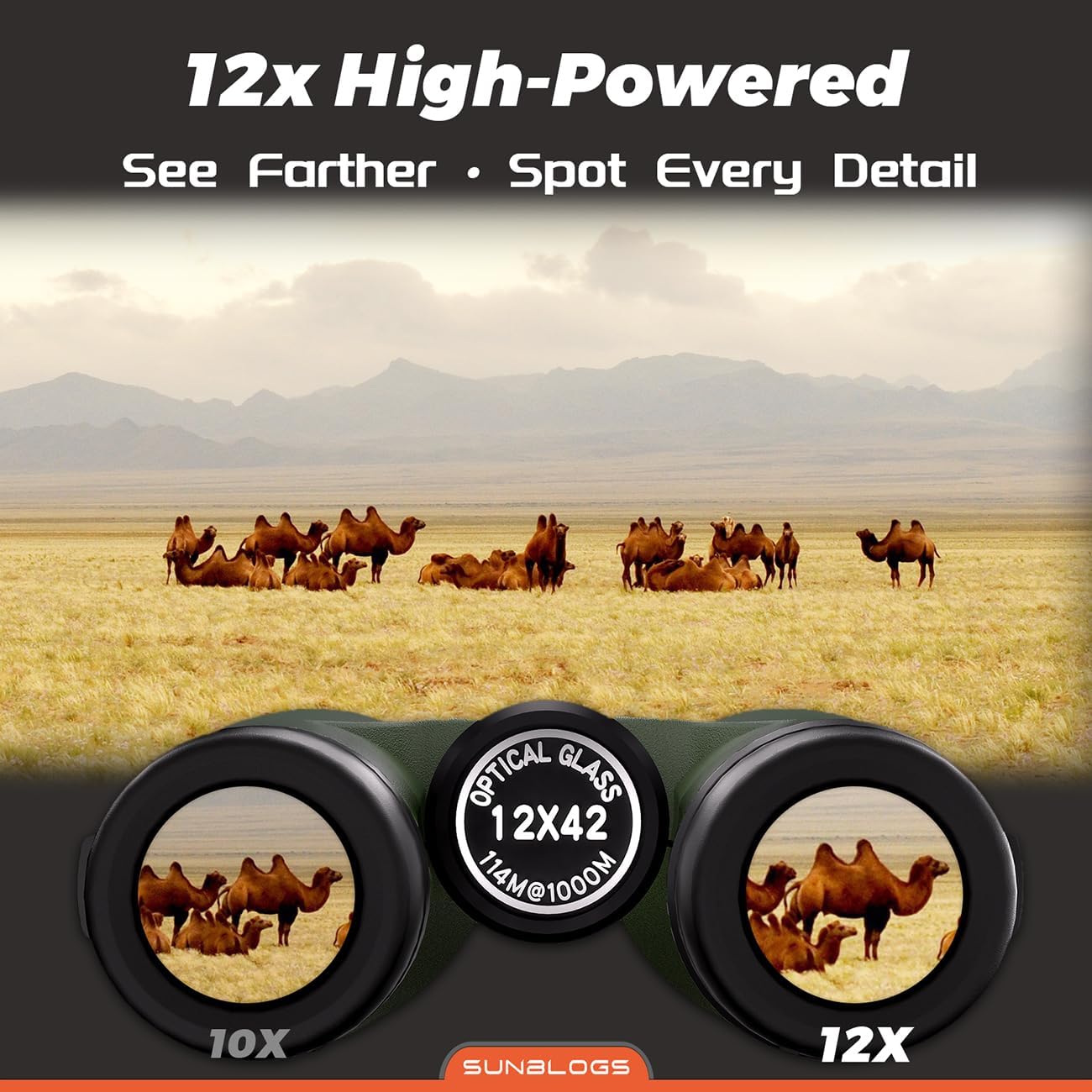 12x42 HD Binoculars for Adults – BAK4 Prism, FMC Lens, Waterproof & Lightweight – Clear Low Light Vision with Carrying Bag for Bird Watching, Travel, Hiking & Cruise (Green) - Image 3