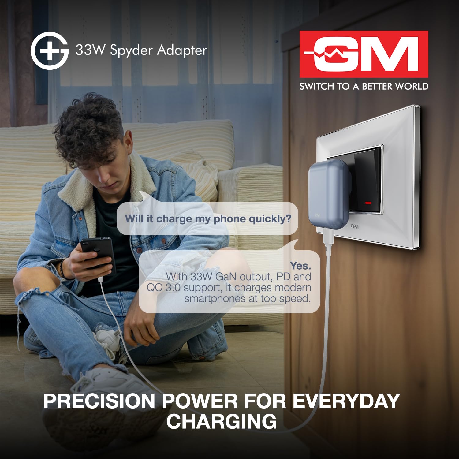 GM G+ 33W Spyder GaN Charger | Foldable Indian Pin | Travel Friendly | Type-C & USB-A Port | Advanced Protection for iPhone, Samsung, Pixel Series, Tablets, MacBook M1 |1 Year Warranty (Light Blue) — Amazon image 3