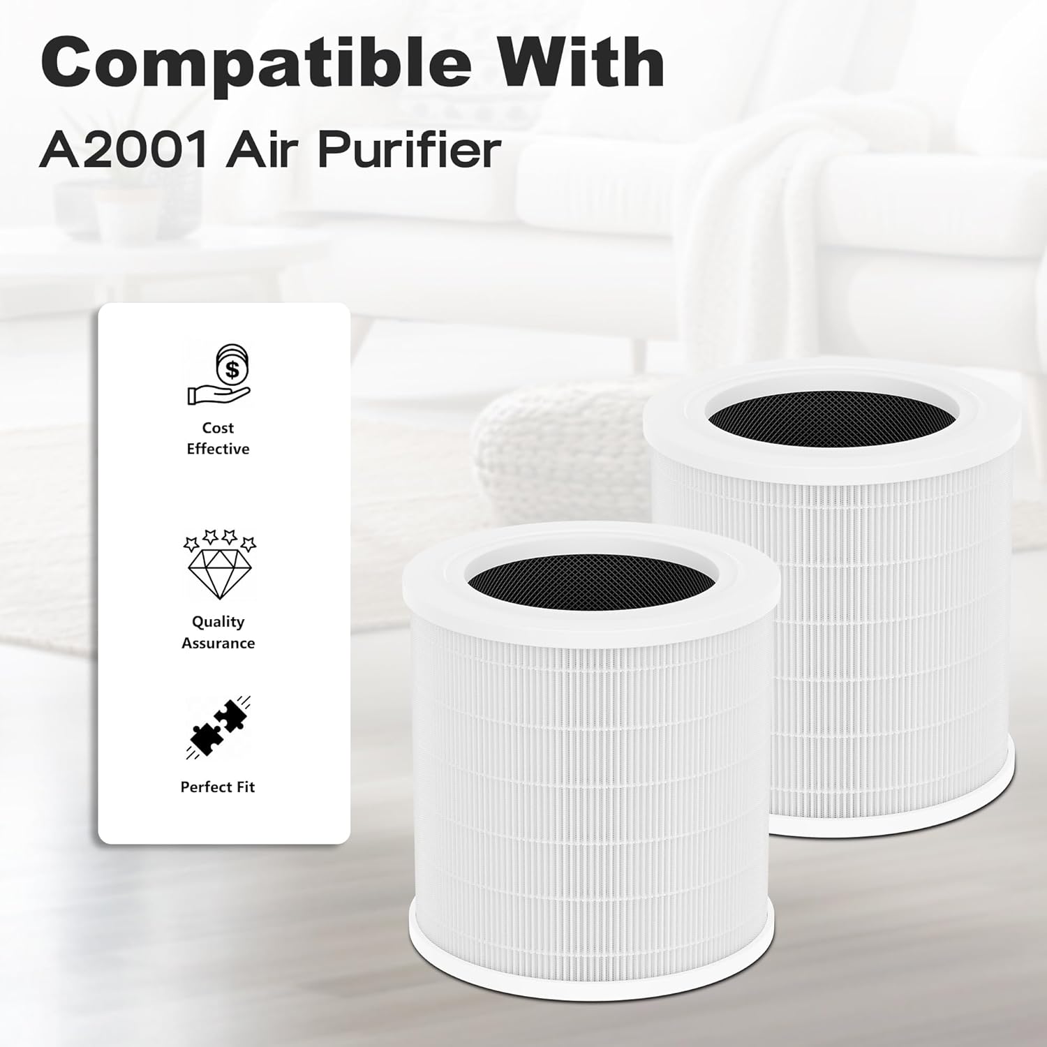 A2001 Replacement Filter Compatible with A2001 Air Purifier, 3-In-1 High-Efficiency Air Filter, Compared to Part #AF-2001, 2 Pack (Original Filter)